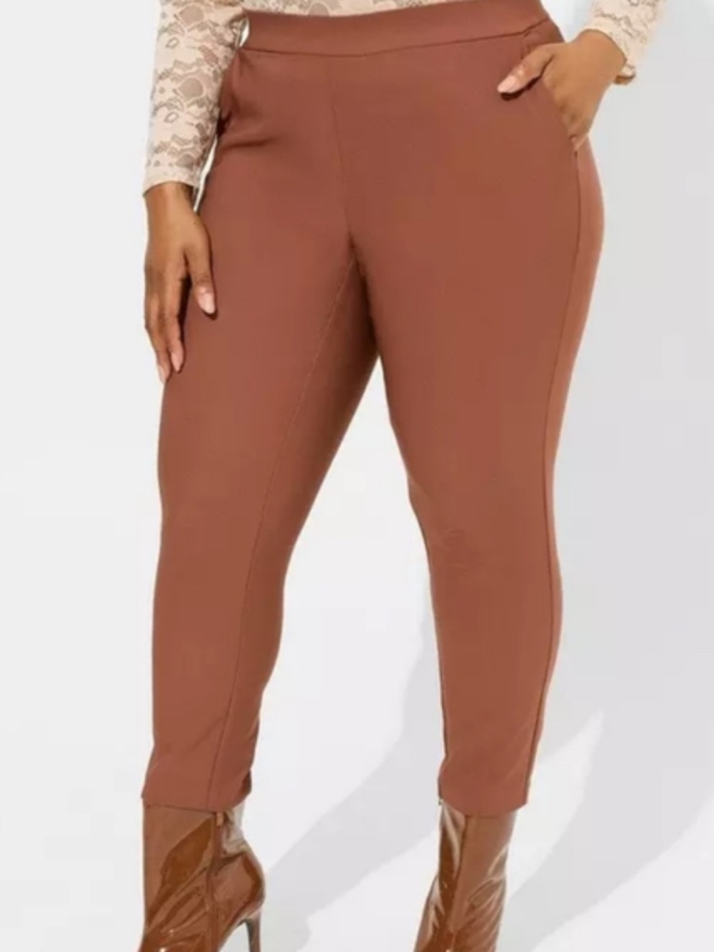 Torrid Pull-On Relaxed Taper High Rise Brown Slim Pants